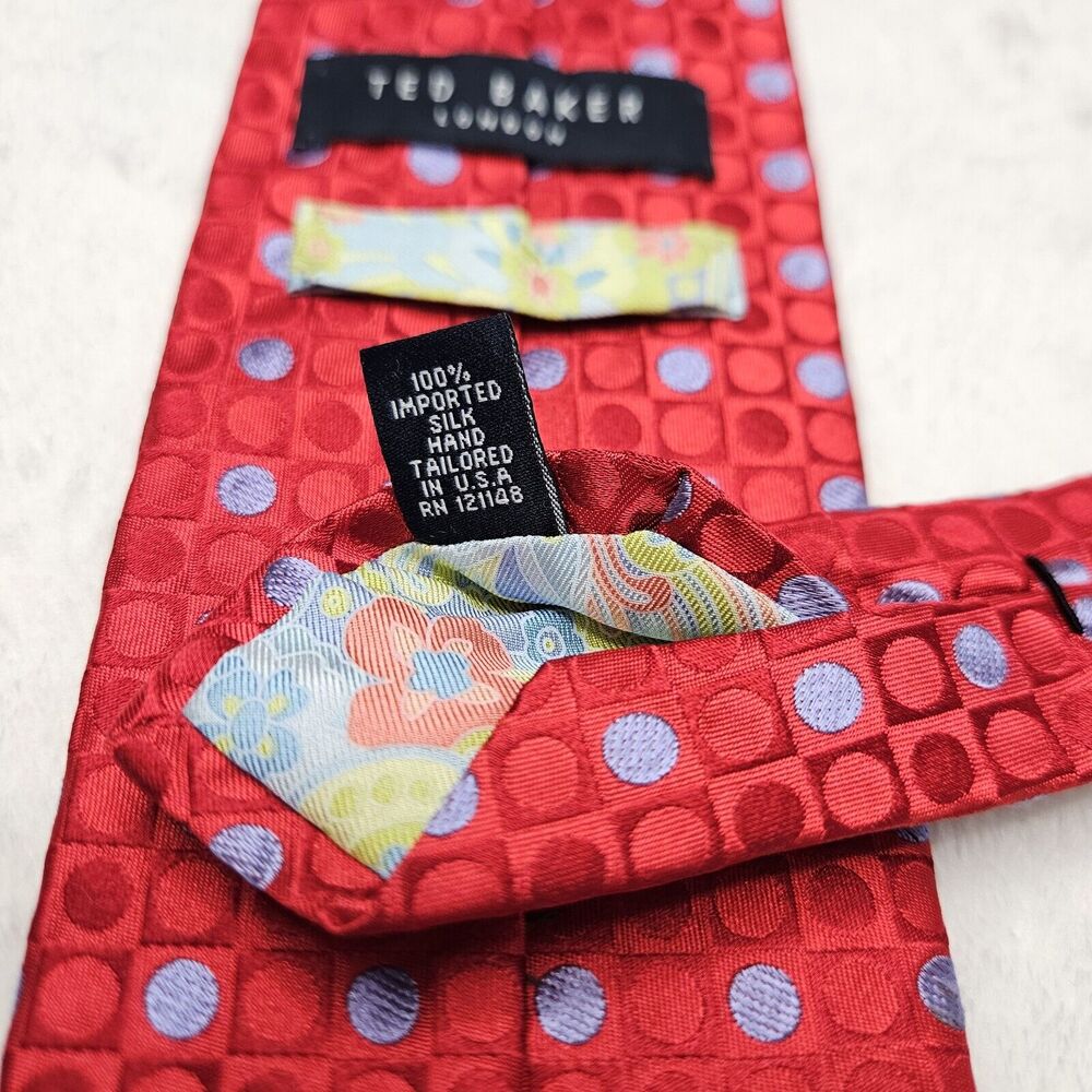 Ted Baker London Silk Ties Lot of 2 Circles Red Green Purple Retro Geometric - Picture 6 of 15